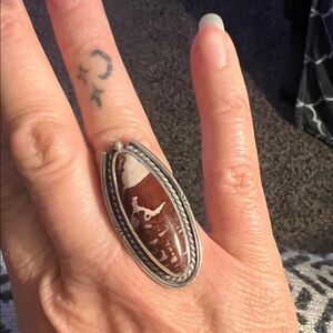 Silver and Brown Jasper Stone Ring Sz 8 silver